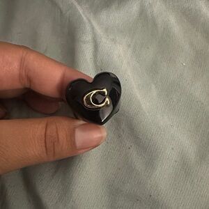 Coach Black Heart Ring with Gold Logo